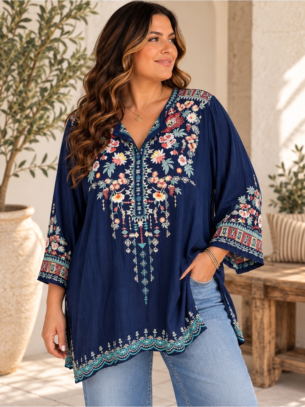 Johnny Was Vicenza Embroidered Tunic Sz 3X quiet luxury old money dopamine
#733